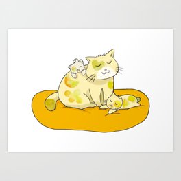 Mother Cat and Kittens Art Print | Family, Mother, Children, Illustration, Animal, Love, Digital, Coloredpencil, Happy, Cat 