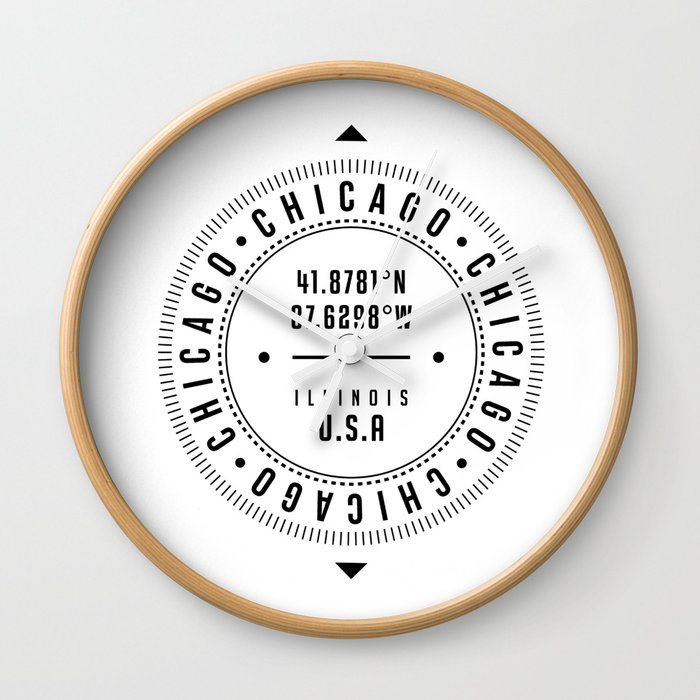 Chicago, Illinois, USA - 1 - City Coordinates Typography Print - Classic, Minimal Wall Clock
