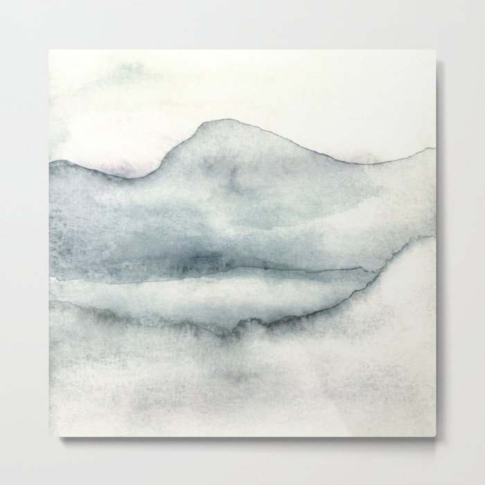 Silent Soft Grey Mountain Lake Metal Print