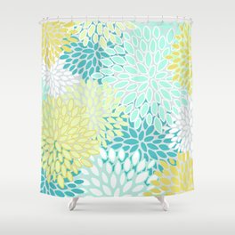 Floral Prints, Teal, Turquoise and Yellow Shower Curtain