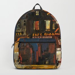 Paris, Cafes in Rue Lepic, Montmartre night landscape painting by Konstantin Korovin  Backpack | Streetscene, Sidewalk, France, Bistros, Parisian, Paris, Citylife, Cafe, Houses, Lights 