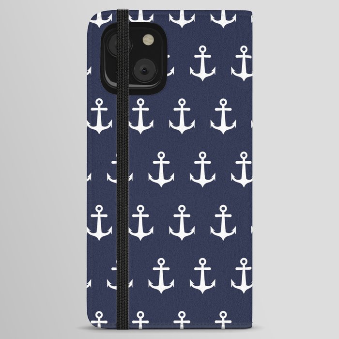 Nautical Navy Blue and White Anchors iPhone Wallet Case