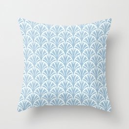 Faux Velvet Fan Pattern In Blue on White Throw Pillow