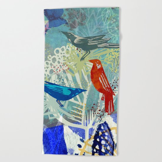 Birds in the backyard. Beach Towel