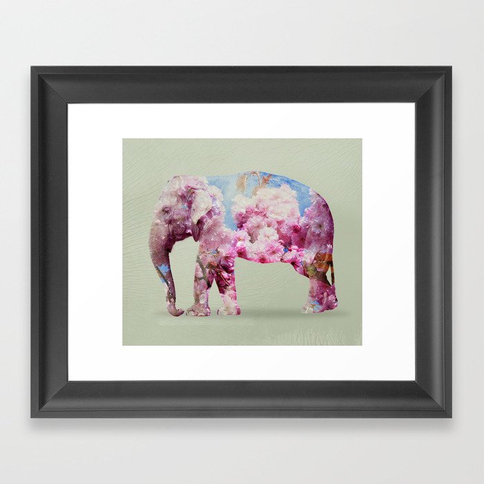 Cherry blossom Elephant Framed Art Print