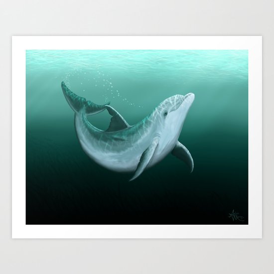 "Riversoul" by Amber Marine ~ Indian River Lagoon bottlenose dolphin art, digital painting, (c) 2014 Art Print
