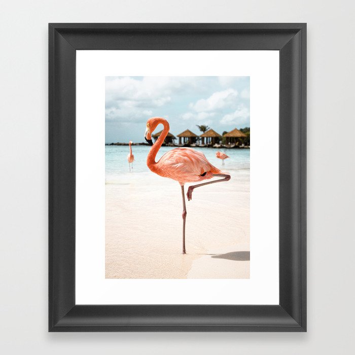 Pink Flamingo Beach Summer Photo | Aruba Tropical Island Art Print | Caribbean Travel Photography Framed Art Print