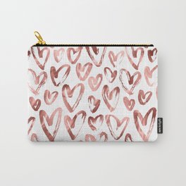 Rose Gold Pink Hearts Pattern on White Carry-All Pouch