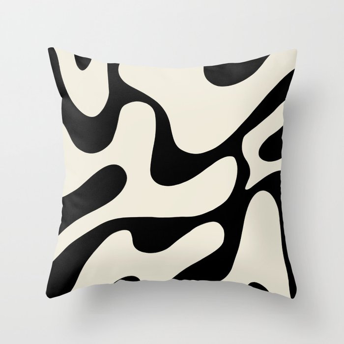 70s Retro Abstract Pattern Black and Cream Throw Pillow