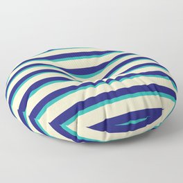 [ Thumbnail: Light Sea Green, Bisque, and Midnight Blue Colored Striped Pattern Floor Pillow ]