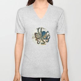 Underwater Dream VI V Neck T Shirt | Contemporary, Ocean, Abstract, Animal, Sea, Gold, Copper, Graphicdesign, Marine, Octopus 