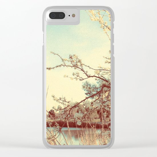 Hello Spring! (White Cherry Blossom by the Lake) Clear iPhone Case