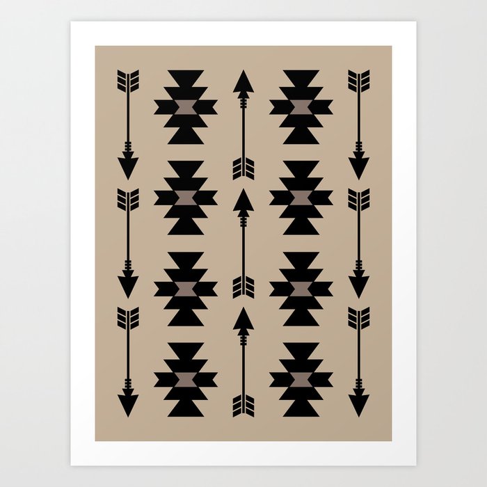 Southwestern Arrow Pattern 232 Black and Beige Art Print