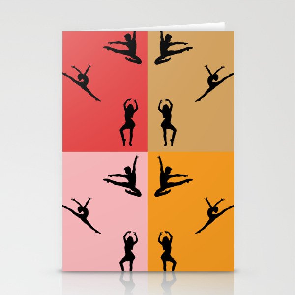 Ballet dancer figures in red, brown, orange, and pink background Stationery Cards