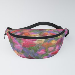 Colorful illustration background with different tulips in spring garden. Beautiful floral wallpaper design edited with oil paint filter Fanny Pack