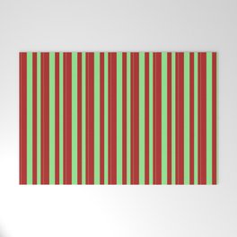 [ Thumbnail: Light Green and Red Colored Pattern of Stripes Welcome Mat ]