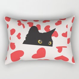 Black Cat Hiding in the Hearts Rectangular Pillow