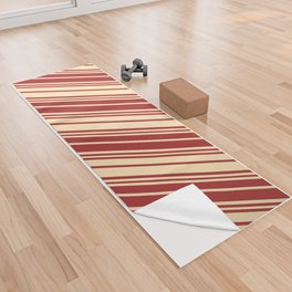 [ Thumbnail: Brown and Beige Colored Lines/Stripes Pattern Yoga Towel ]
