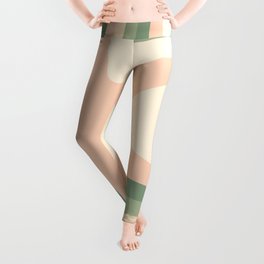 Olive Green, Peach and Cream Abstract Groovy Stripes Leggings