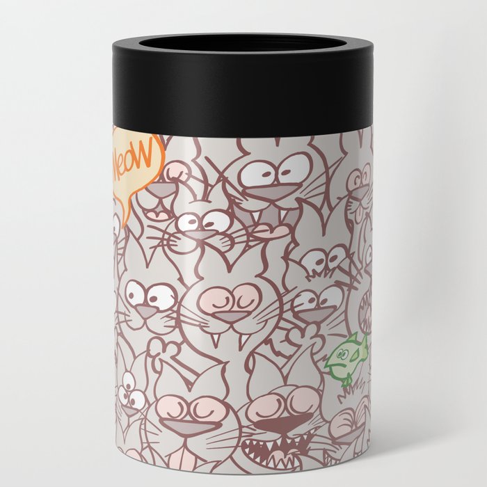 Seamless pattern world crowded with funny cats Can Cooler