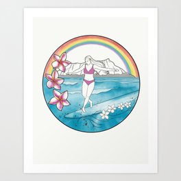 Waikiki Surf Girl Art Print