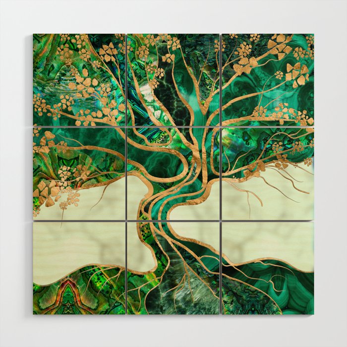 Malachite and Abalone Tree of life abstract Wood Wall Art