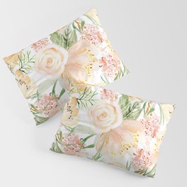 Summer coral pink orange green watercolor floral Pillow Sham