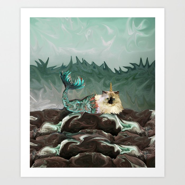 Behold the Mythical Merkitticorn - Mermaid Kitty Cat Unicorn Art Print