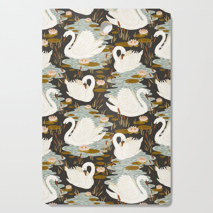 Swan Dance Pattern in Charcoal Background Cutting Board