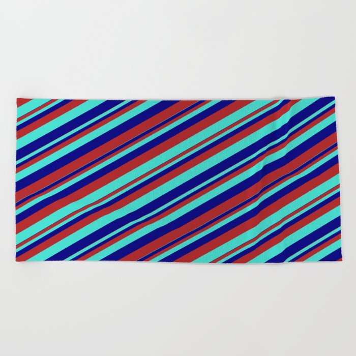 Blue, Red & Turquoise Colored Stripes Pattern Beach Towel