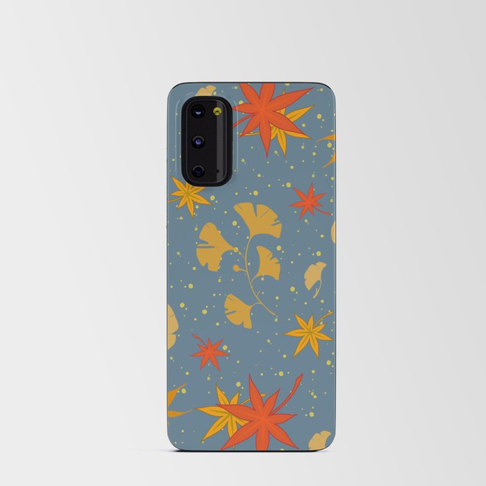 Autumn leaves on muted blue background Android Card Case