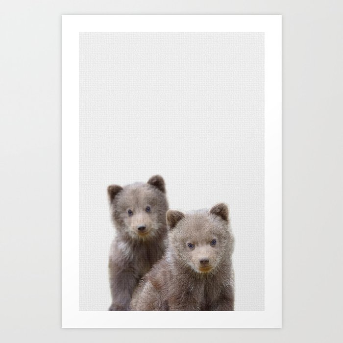 Twin baby bear art, kid bears art, lover nursery art, Woodland animals, gift for baby twin Art Print
