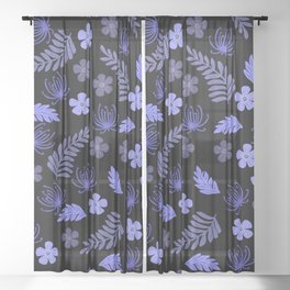 Flower leaves Pattern blue black Design Sheer Curtain