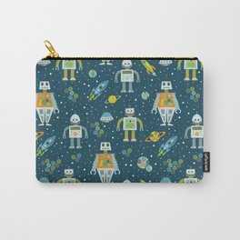 Robots in Space - Blue + Green Carry-All Pouch