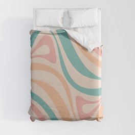 New Groove Retro Swirl Abstract Pattern Teal Blush Apricot Duvet Cover