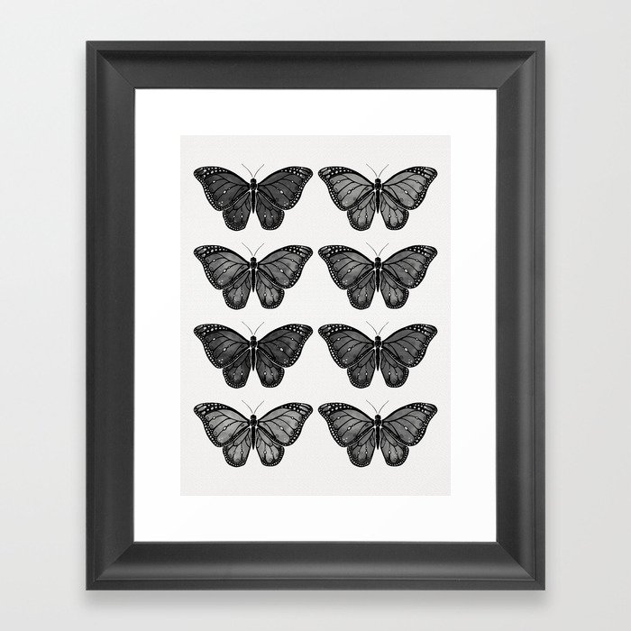 Monarch Butterfly - Black and White Framed Art Print