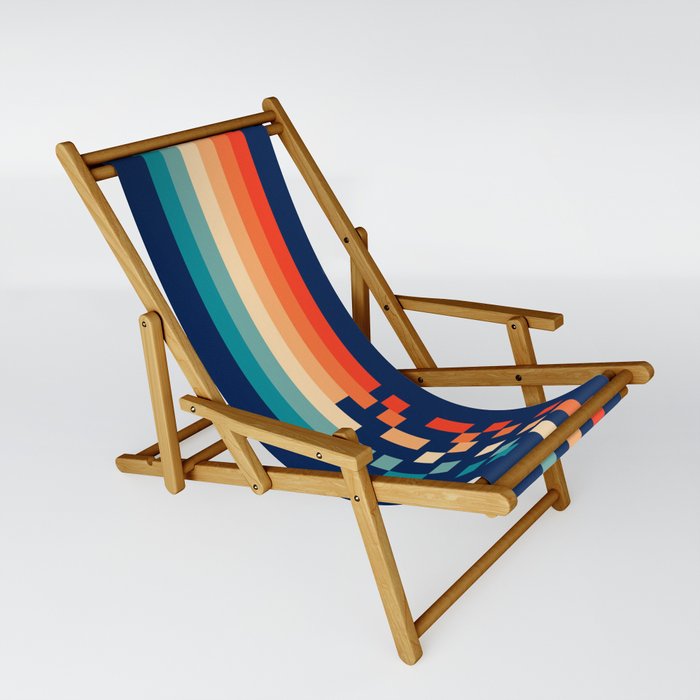 Classic 70s Style Abstract Rainbow Retro Stripes Pixel Drops - Ayako Sling Chair