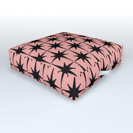 Midcentury Modern Atomic Starburst Pattern in 50s Bathroom Pink and Black Outdoor Floor Cushion