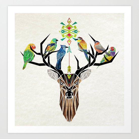 deer birds Art Print