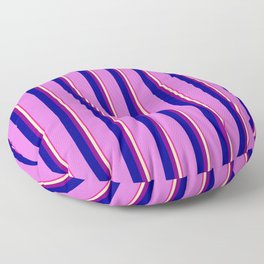 [ Thumbnail: Deep Pink, Beige, Purple, Dark Blue, and Orchid Colored Stripes Pattern Floor Pillow ]