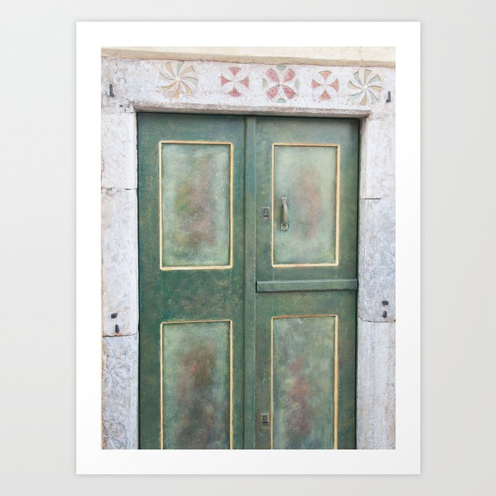 Santorini Oia Green Door Dream #1 #minimal #wall #decor #art #society6 Art Print