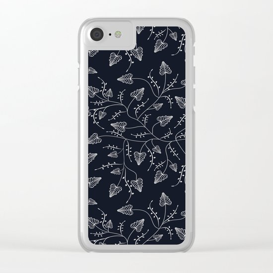 Delicate leaves on a black background . Clear iPhone Case