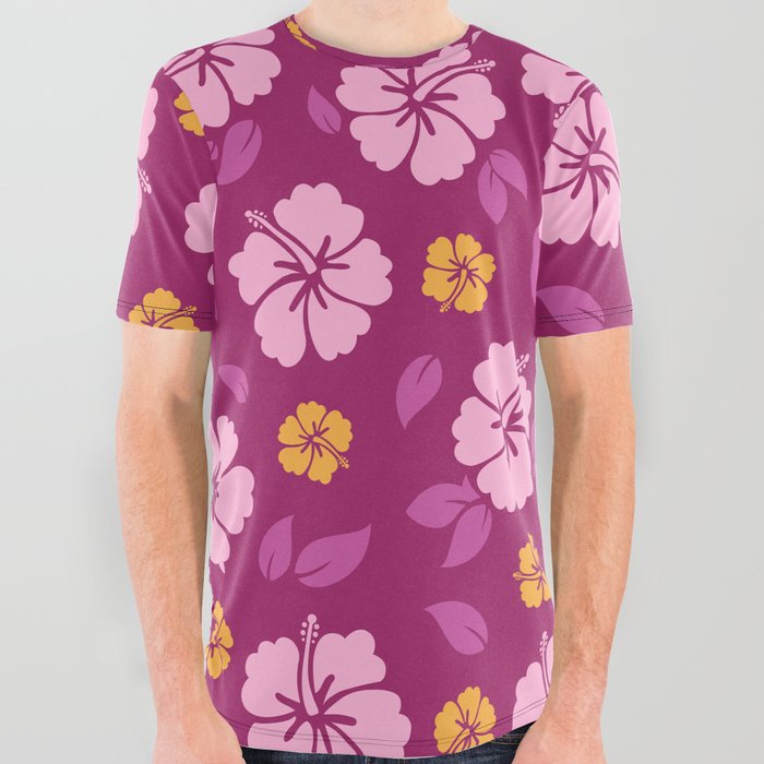 Tropic Tiki Bliss - Classic Hibiscus Print All Over Graphic Tee