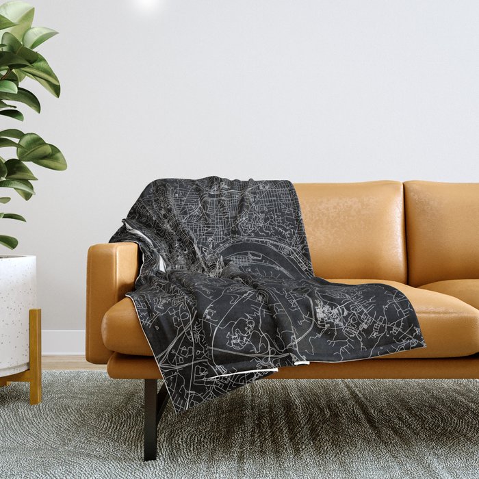 Cincinnati Black Map Throw Blanket