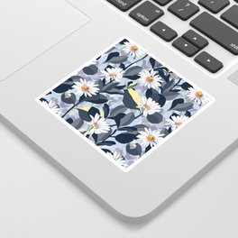 Navy Daisies With Leaves Sticker