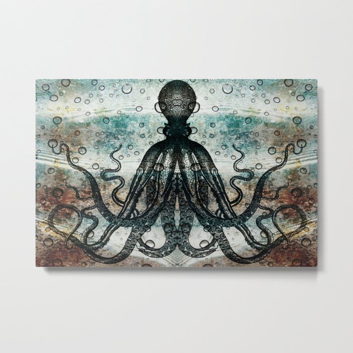 Octopus In Stormy Water Metal Print