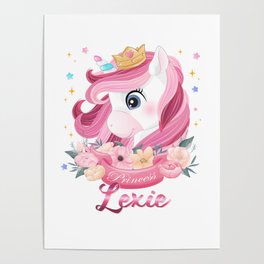 Lexie Name Unicorn, Birthday Gift for Unicorn Princess Poster