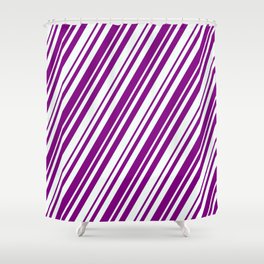 [ Thumbnail: Mint Cream & Purple Colored Stripes Pattern Shower Curtain ]