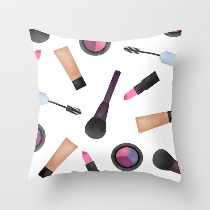Scattered Makeup Pattern Throw Pillow
