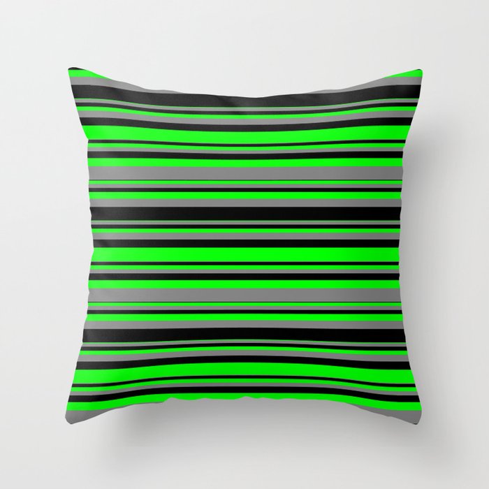 Lime, Gray, and Black Colored Striped/Lined Pattern Throw Pillow